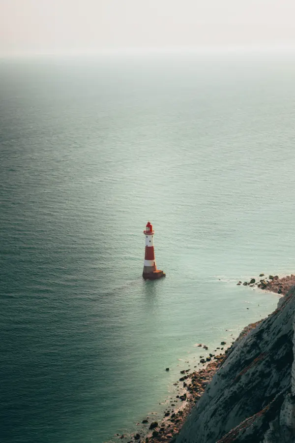 Coastal lighthouse seen from above