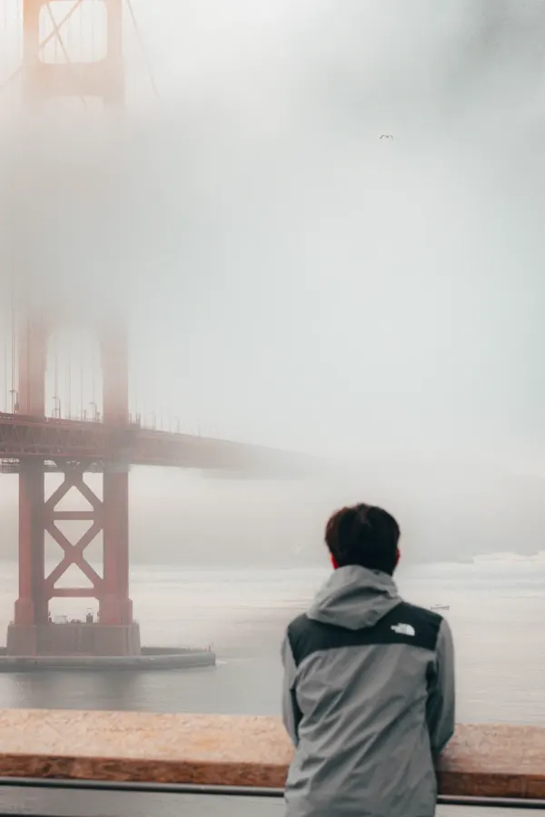 Person looking toward the Golden Gate Bridge